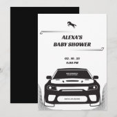 Zwart-wit Mustang Car Baby shower Invitation Kaart (Voorkant / Achterkant)