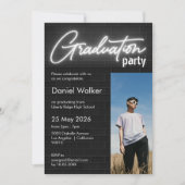 Zwart & wit muur neon foto afstudeerfeest kaart (Voorkant)