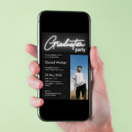 Zwart & wit muur neon foto afstudeerfeest kaart