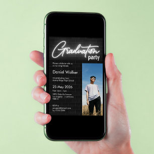 Zwart & wit muur neon foto afstudeerfeest kaart