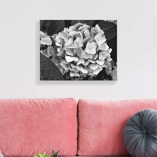Zwart-wit muurkunst Hydrangea Canvas Afdruk (Insitu (Woonkamer))