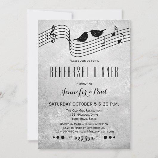 Zwart-wit muziek repetitie diner uitnodiging (Voorkant)