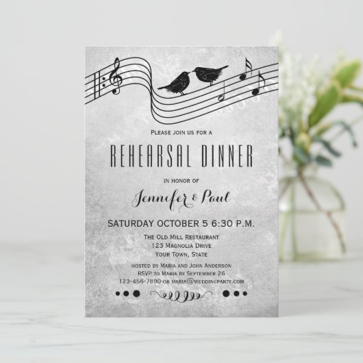 Zwart-wit muziek repetitie diner uitnodiging (Staand voorkant)