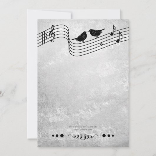 Zwart-wit muziek repetitie diner uitnodiging (Achterkant)