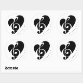 Zwart & Wit Muziek Symbool Een Hart Design Ronde Sticker (Vel)