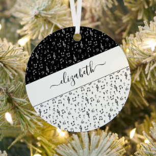 Zwart-wit muziek thema gepersonaliseerd metalen ornament