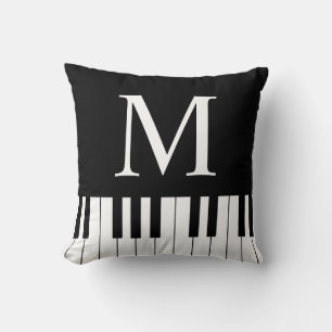 Zwart wit muziek thema piano toetsenbord Monogram Kussen