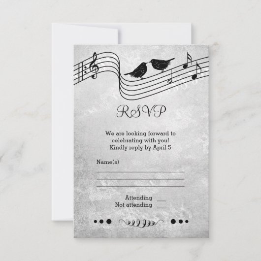 Zwart-wit muziek thema trouw RSVP kaart (Voorkant)