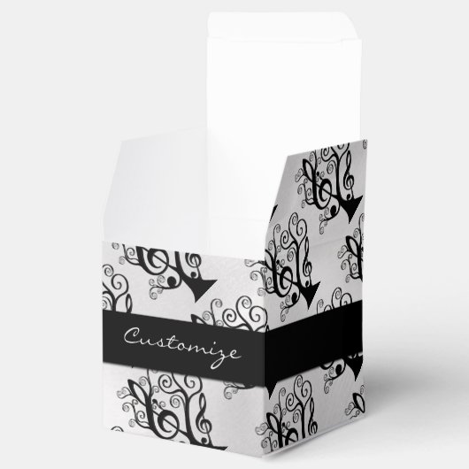 Zwart & Wit Muziek Treble Clef Tree Cube Box Bedankdoosjes (Geopend)
