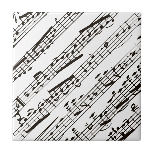Zwart-wit muzieknoten diagonaal tegeltje (Voorkant)