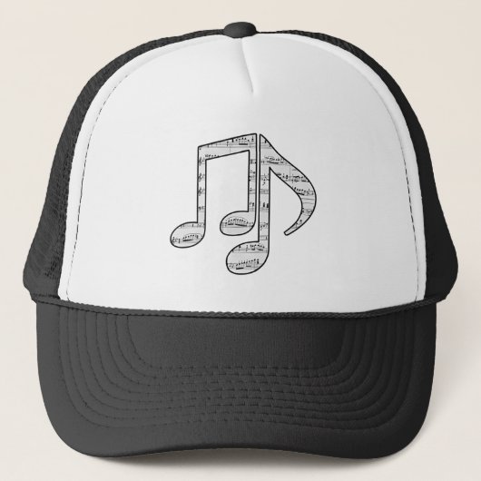Zwart-wit muzieknoten hoed trucker pet (Voorkant)