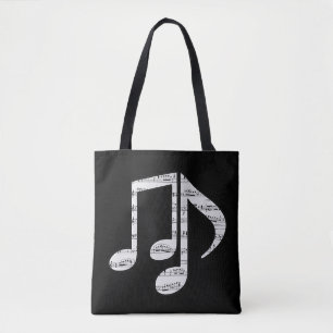 Zwart-wit muzieknoten tote bag