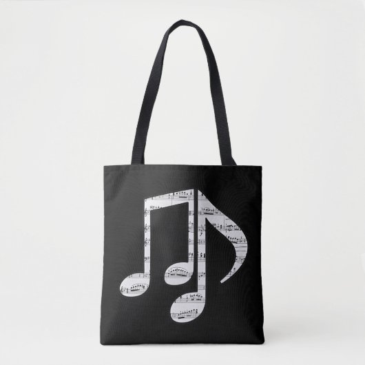 Zwart-wit muzieknoten tote bag (Voorkant)