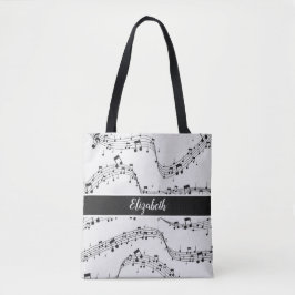 zwart-wit muzieknotitie tote bag