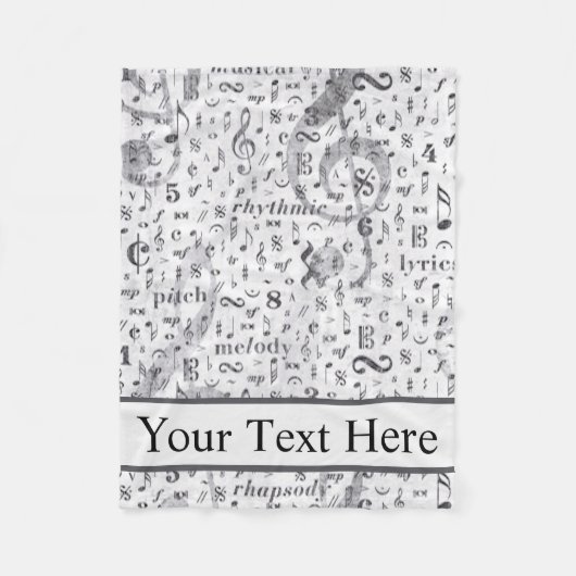  zwart-wit muzieknotitiepatroon fleece deken (Voorkant)