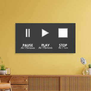 Zwart-wit muziekspeler pauzeert afspeelstop canvas afdruk