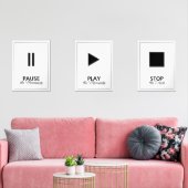 Zwart-wit muziekspeler pauzeert afspeelstop muurkunst sets (Woonkamer)