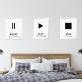 Zwart-wit muziekspeler pauzeert afspeelstop muurkunst sets (Slaapkamer)