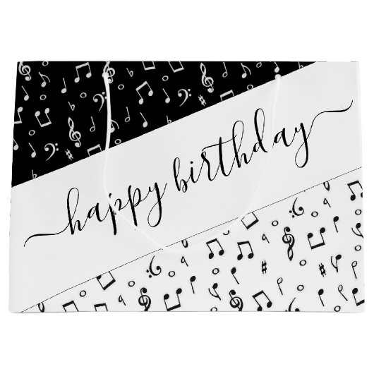 Zwart-wit muzikaal gepersonaliseerd groot cadeauzakje (Voorkant)