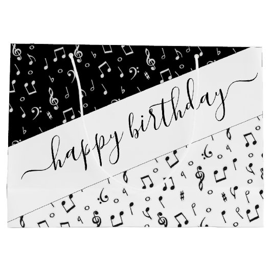 Zwart-wit muzikaal gepersonaliseerd groot cadeauzakje (Achterkant)
