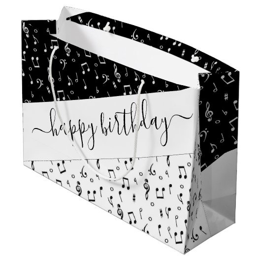 Zwart-wit muzikaal gepersonaliseerd groot cadeauzakje (Achterkant Gekanteld)