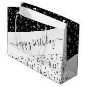 Zwart-wit muzikaal gepersonaliseerd groot cadeauzakje (Voorkant Gekanteld)