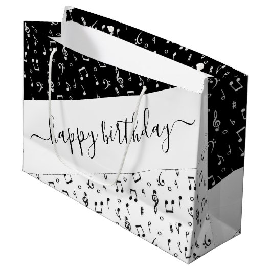 Zwart-wit muzikaal gepersonaliseerd groot cadeauzakje (Voorkant Gekanteld)