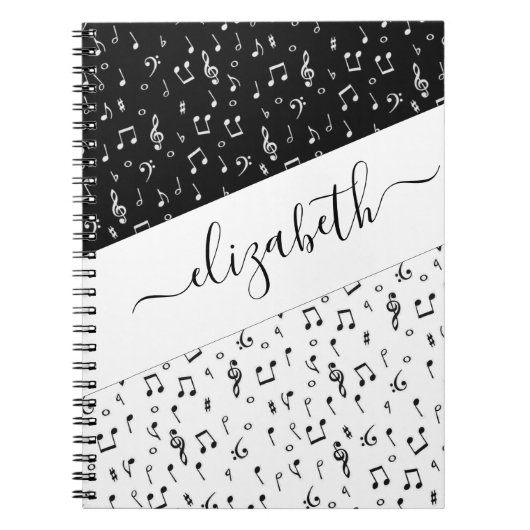 Zwart-wit muzikaal gepersonaliseerd notitieboek (Voorkant)