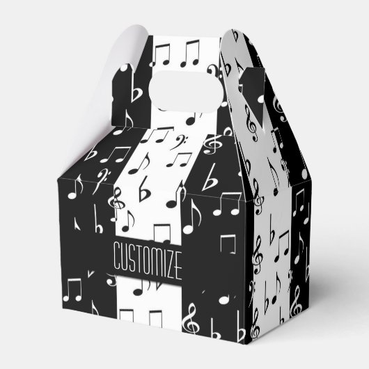Zwart & Wit Muzikale Strepen Gable Favor Box Bedankdoosjes (Voorkant Zijde)