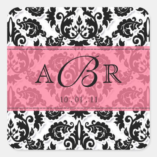 Zwart Wit n Hot Pink Fleur de Lis Damask Sticker (Voorkant)