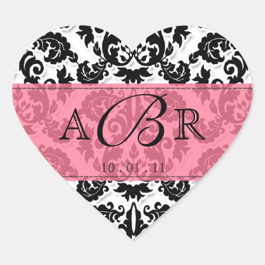 Zwart Wit n Hot Pink Fleur de Lis Damask Sticker (Voorkant)