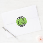 Zwart, Wit n Limoen Fleur de Lis Damask Sticker (Envelop)