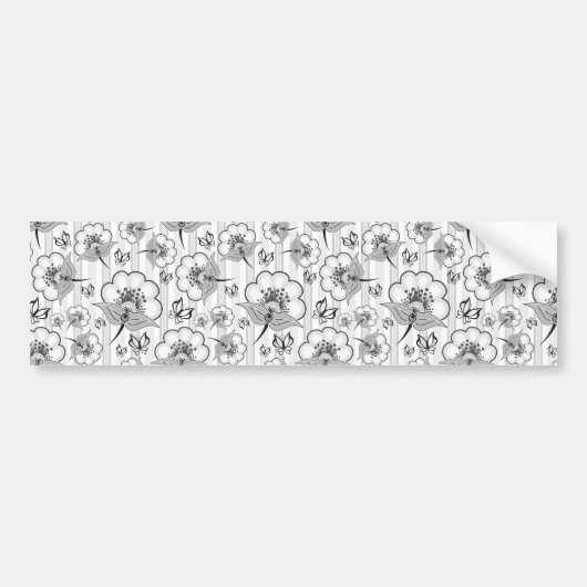 Zwart wit naadloos bloem bumpersticker (Voorkant)