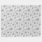 Zwart wit naadloos bloem fleece deken (Voorkant (Horizontaal))