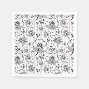 Zwart wit naadloos bloem servetten