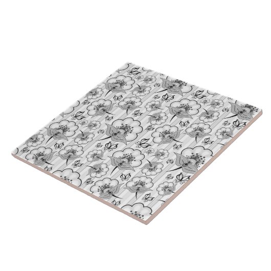 Zwart wit naadloos bloem tegeltje (Zijkant)