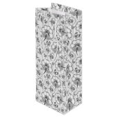 Zwart wit naadloos bloem wijn cadeautas (Achterkant Gekanteld)