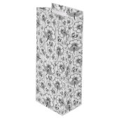 Zwart wit naadloos bloem wijn cadeautas (Voorkant Gekanteld)