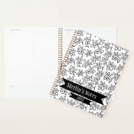 Zwart & Wit Naadloos Bloemmotief Jaar Planner