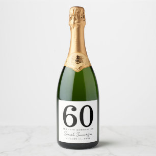 Zwart Wit Naam Datum Zestig 60e Verjaardagsfeestje Sparkling Wijnetiket