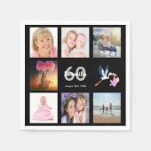 Zwart wit naam fotocollage 60e verjaardag servet (Voorkant)