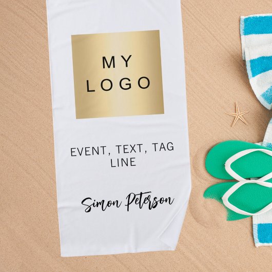 Zwart wit naam handtekening bedrijf logo strandlaken