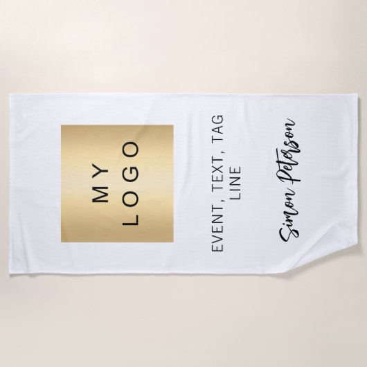 Zwart wit naam handtekening bedrijf logo strandlaken (Voorkant)