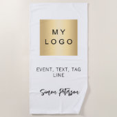 Zwart wit naam handtekening bedrijf logo strandlaken (Voorkant)