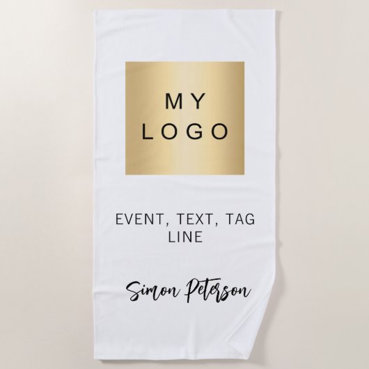 Zwart wit naam handtekening bedrijf logo strandlaken (Voorkant)