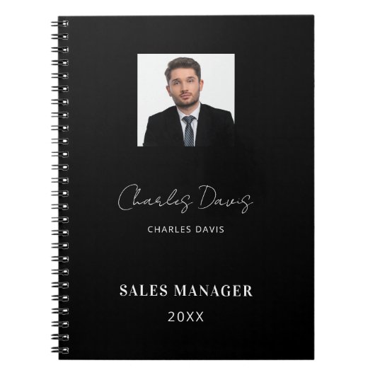 Zwart wit naam handtekening foto bedrijf notitieboek (Voorkant)