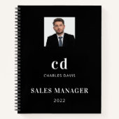 Zwart-wit naam initiële foto bedrijf notitieboek (Voorkant)