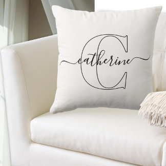 Zwart Wit Naam Monogram Modern Schrift Minimalisti Kussen