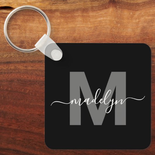Zwart Wit Naam Monogram Sleutelhanger (Voorkant)