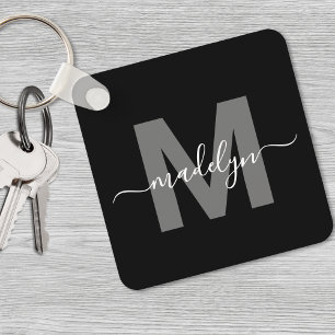 Zwart Wit Naam Monogram Sleutelhanger